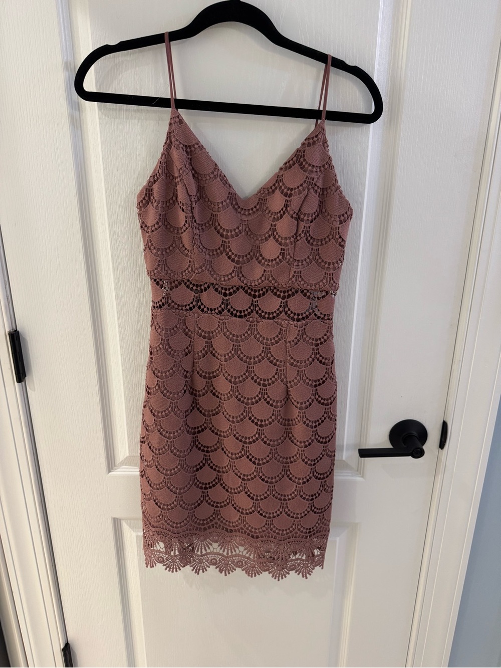 Aqua Mauve Lace Mini Dress with Scallop Detail